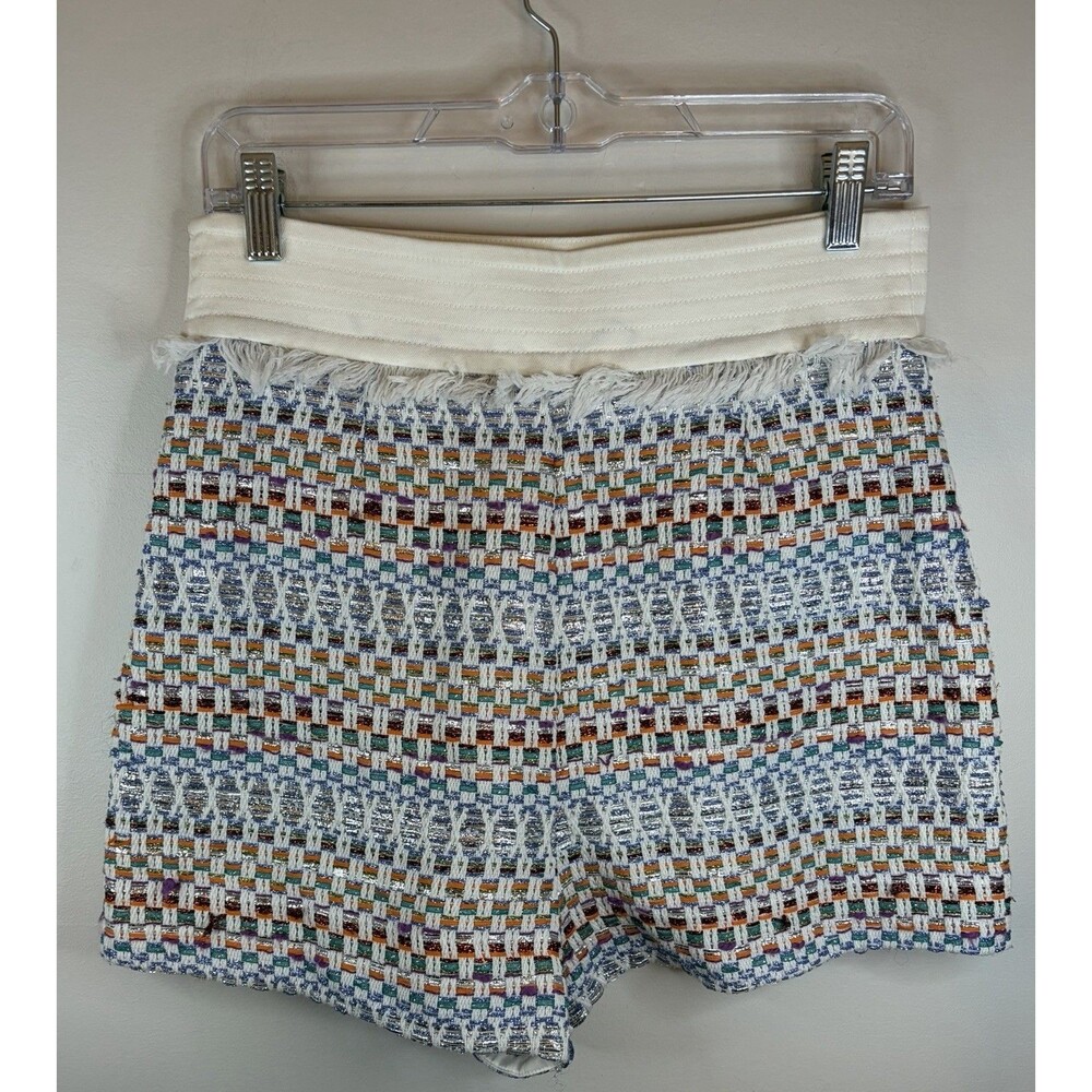 RAMY BROOK Bentley Multicolor Metallic Tweed Shorts 8 High Rise  Fringe Side Zip - Picture 4 of 16
